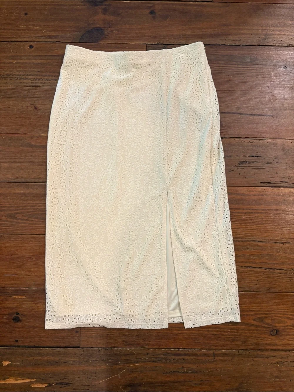 a new day Cream Eyelet Pencil Skirt with Front Slit